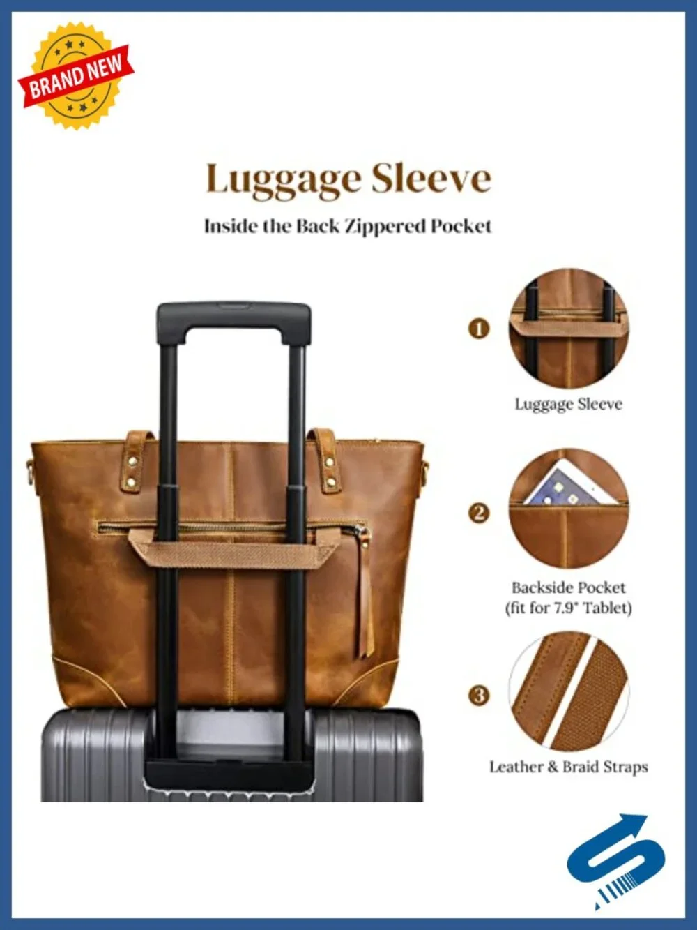Genuine Leather Tote Bag for Women, Fits 14